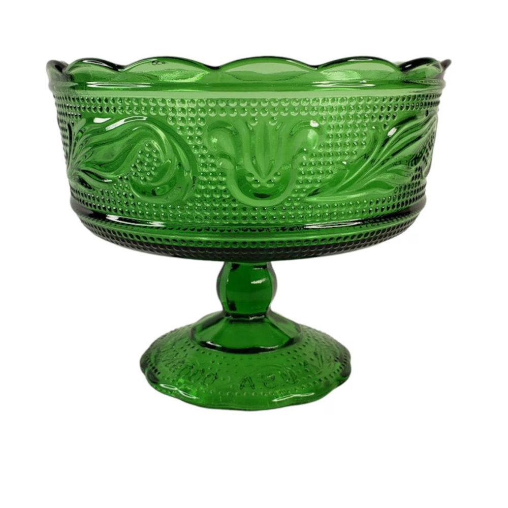 Vintage E O Brody Emerald Green  Pedestal Candy Dish Penn. Dutch Pattern